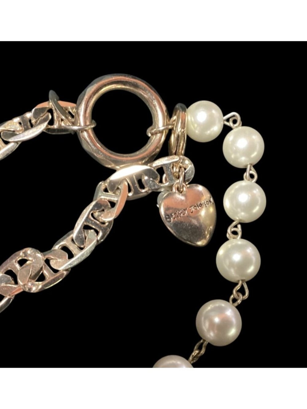 Gold Tone Betsey Johnson Mariner Chain Belt with Faux Pearls and Anchor Nautical - Picture 4 of 4